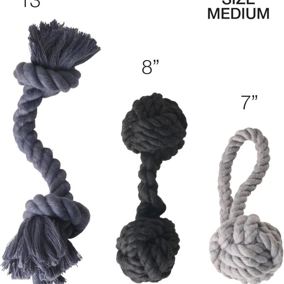 3-Pack Organic Cotton Dog Rope Pull Toys for All Pet Breeds, Gray Ombre, One Siz - Picture 5 of 5